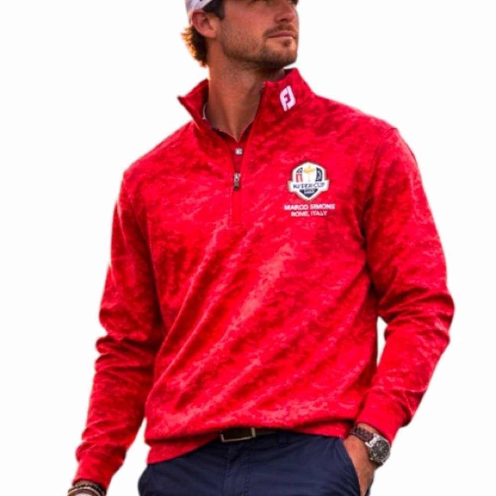 FOOTJOY Men’s Ryder Cup 2023 Cloud Camo 1/4 Zip Pullover. Color: Red Size: XL